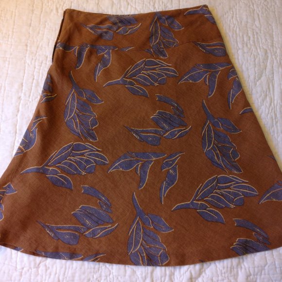 H&M Linen Flared Yoke Skirt Brown & Blue Floral - Picture 4 of 10